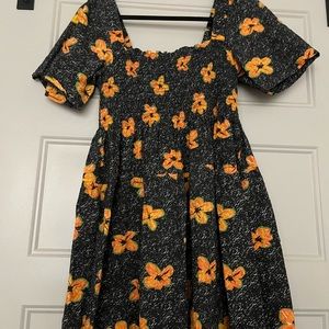Collusion floral print shirred dress